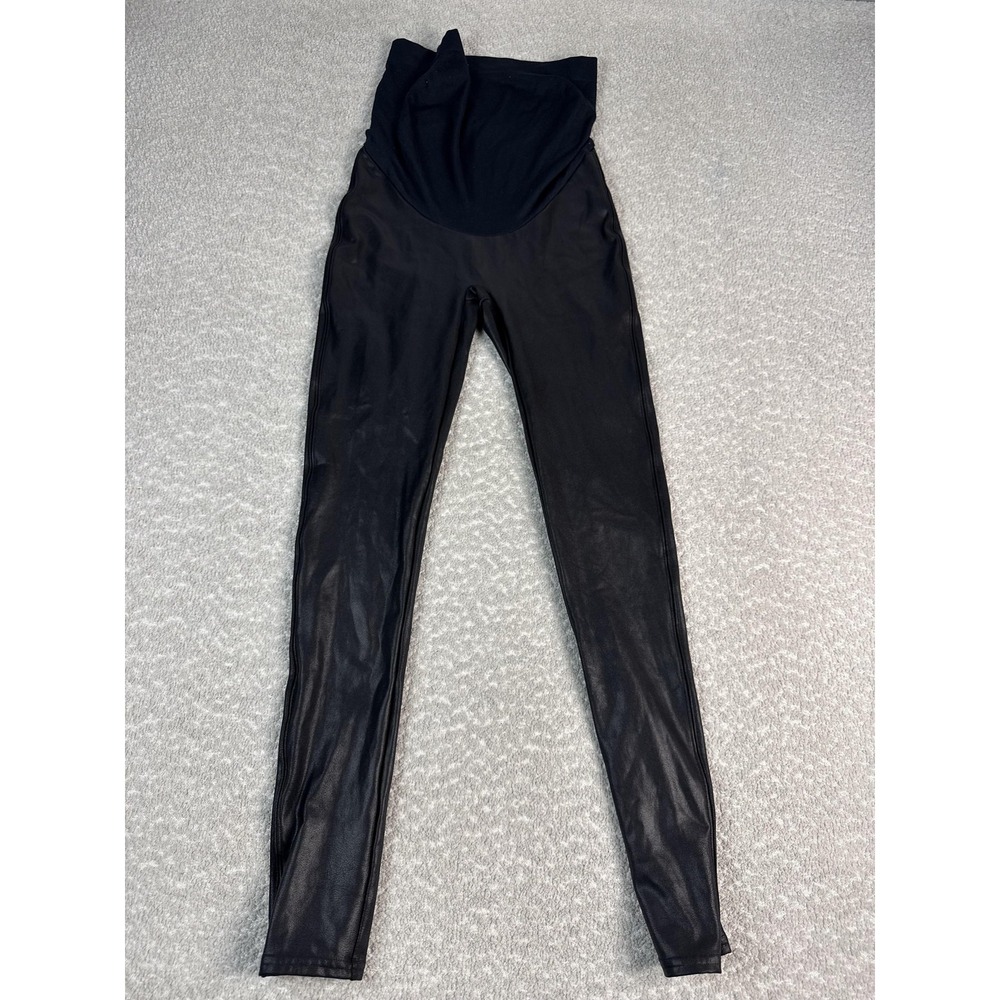 Spanx Maternity Leggings Womens Medium Black Faux Leather High Rise Shaping